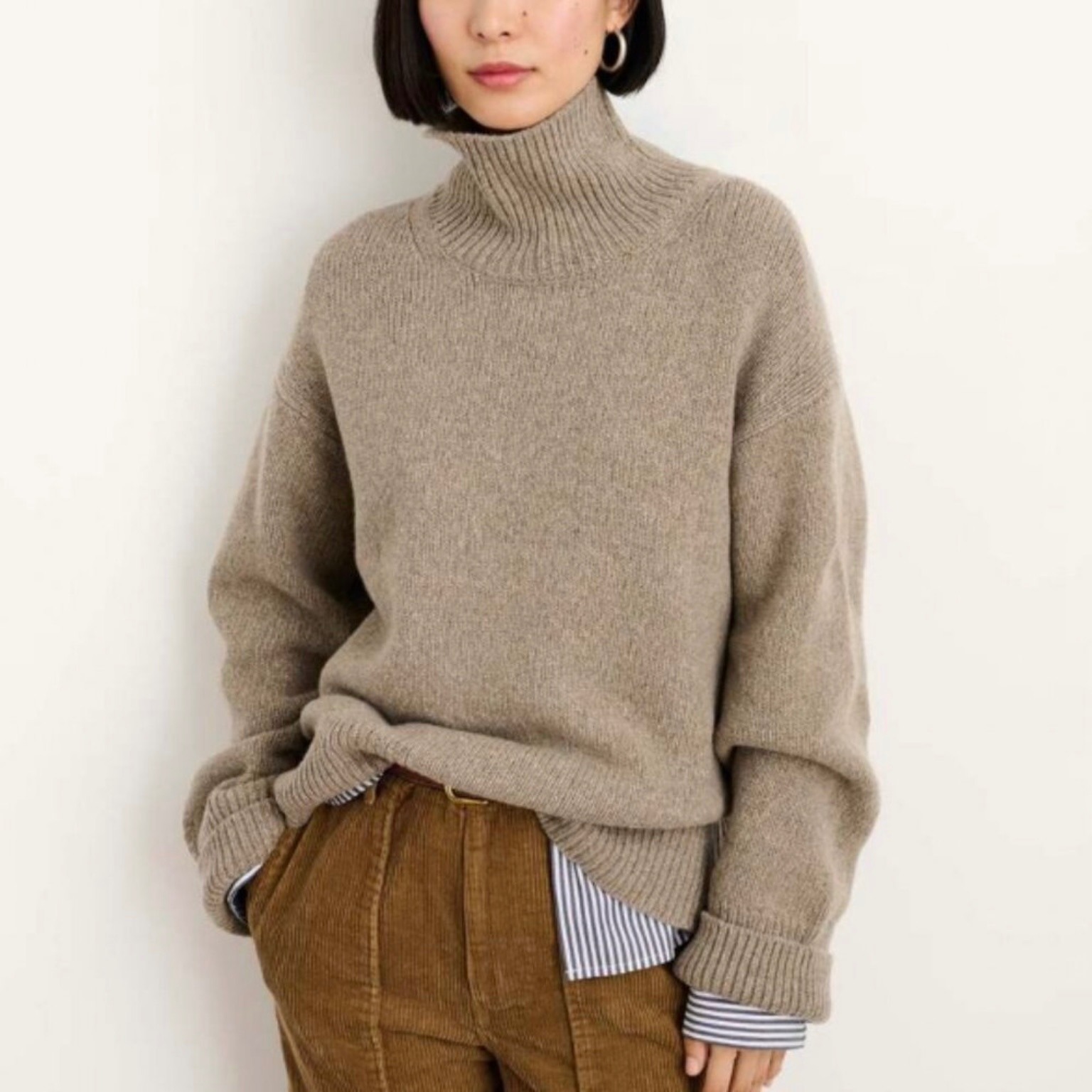 Alex Mill Betty Lambswool Knit Turtleneck Sweater Size M Taupe Beige Neutral